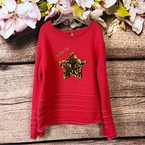 Orchestra Little Girls Coral Sparkle Sequined Star Knit Sweater 6Y